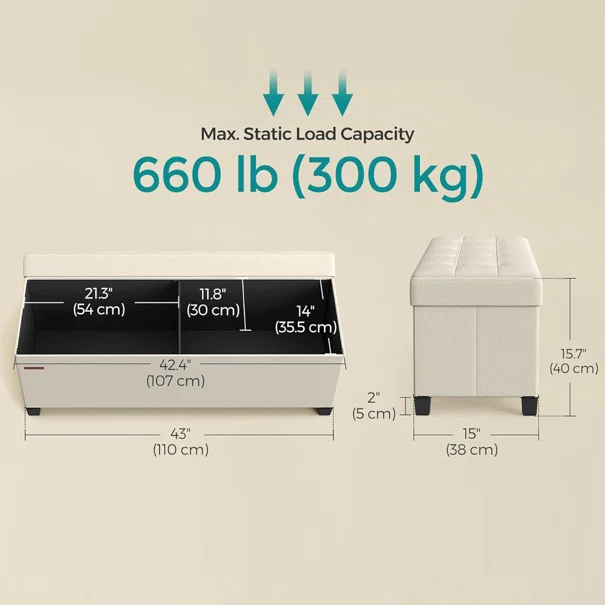 Ταμπουρέ Με Αποθηκευτικό Χώρο (110x38x40) Songmics LSF018W01