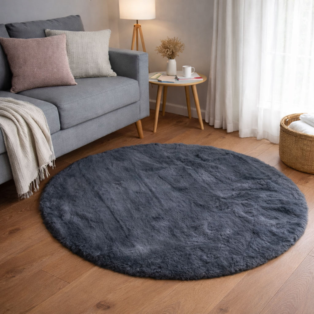 Στρογγυλό Xαλί Γούνινο (Φ120) Ravelia Fluffy Dark Grey