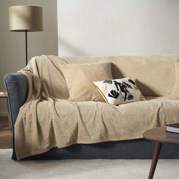 Ριχτάρι Πολυθρόνας Fleece (180x180) Gofis Home Cinnabar Sesame Beige 115/06