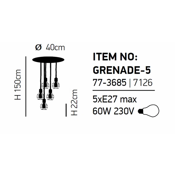 Φωτιστικό Οροφής Πολύφωτο Homelighting Grenade 77-3685 Rope/Black Matt