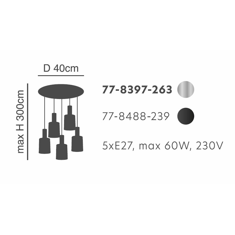 Φωτιστικό Οροφής Πολύφωτο Homelighting 77-8488 Black Smoked Φωτιστικά Κρεμαστά Τραπεζαρίας Spitishop