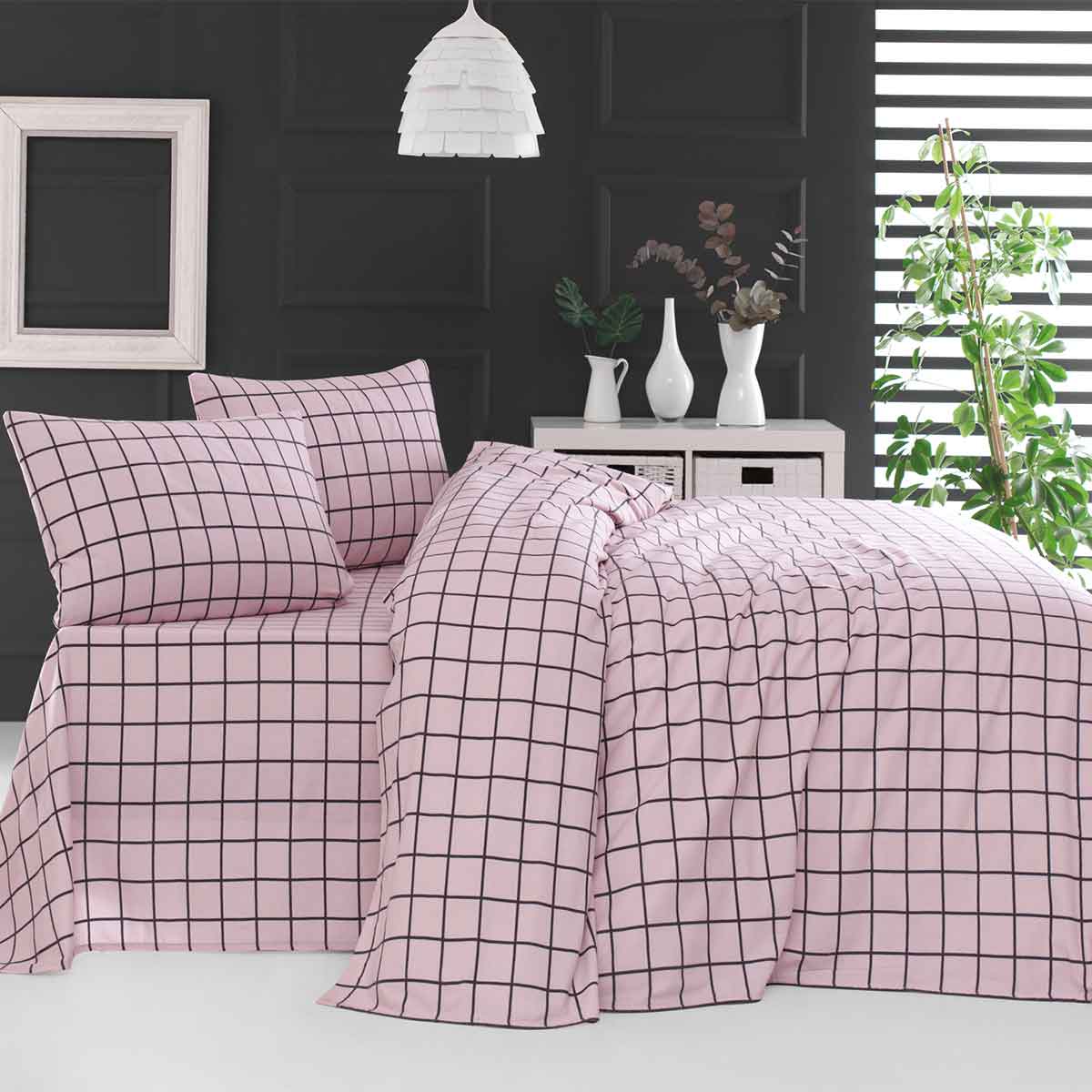 Φανελένια Σεντόνια Μονά (Σετ) Rythmos Squares Pink