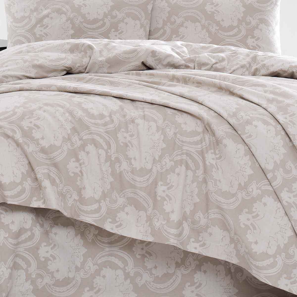 Φανελένια Σεντόνια Μονά (Σετ) Rythmos Emblem Beige Λευκά Είδη Κρεβατοκάμαρας με Λάστιχο Spitishop