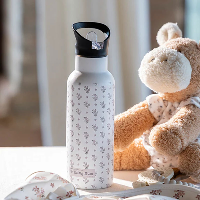 Παγούρι - Θερμός 500Ml με Καλαμάκι Walking Mum Botton Flowers Παιδικά Είδη Φαγητού & Αξεσουάρ Σερβιρίσματος Παγούρια Spitishop