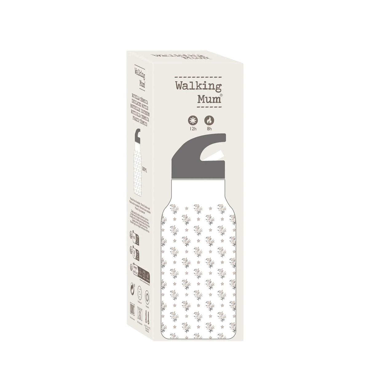 Παγούρι - Θερμός 500Ml με Καλαμάκι Walking Mum Botton Flowers Παιδικά Είδη Φαγητού & Αξεσουάρ Σερβιρίσματος Παγούρια Spitishop