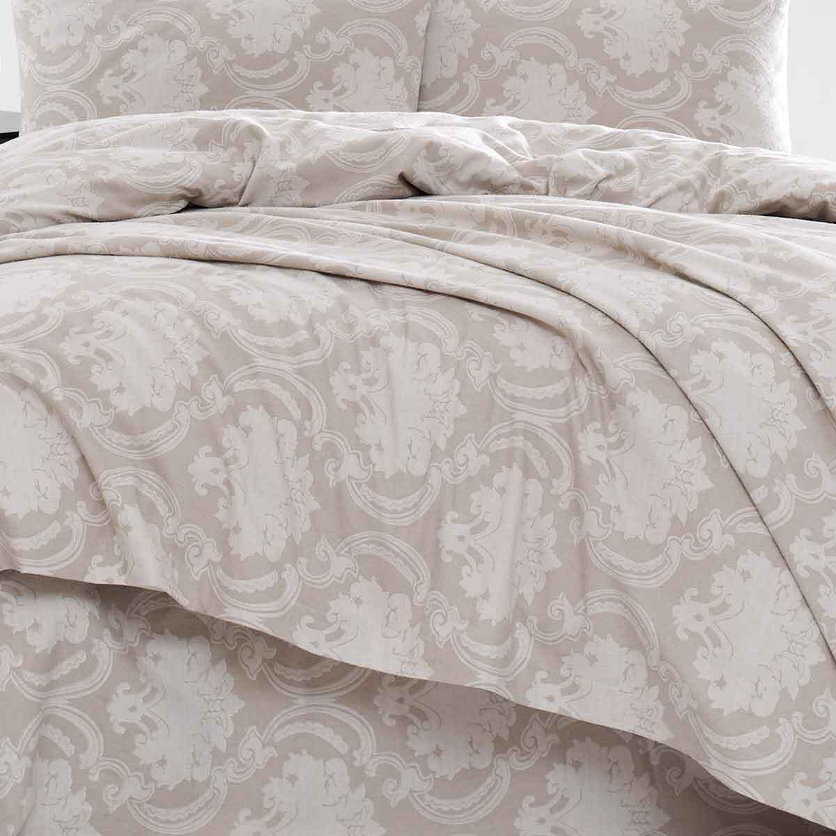 Φανελένια Παπλωματοθήκη Μονή (Σετ 160X250) Rythmos Emblem Beige Λευκά Είδη Κρεβατοκάμαρας Παπλωματοθήκες Μονές Spitishop
