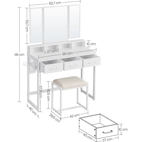 Μπουντουάρ Με Καθρέφτη & Σκαμπό (90x40x141) Vasagle RVT004W14V1