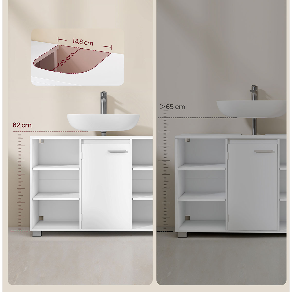 Ντουλάπι Νιπτήρα Μπάνιου με Ράφι (90X30X60) Vasagle Bbk507W01 Μπάνιο Έπιπλα Ντουλάπια & Spitishop