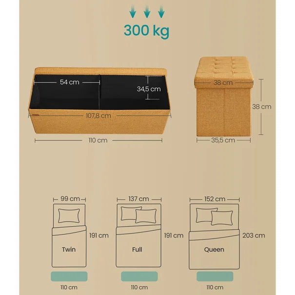 Ταμπουρέ Με Αποθηκευτικό Χώρο (110x38x38) Songmics LSF077K04V1