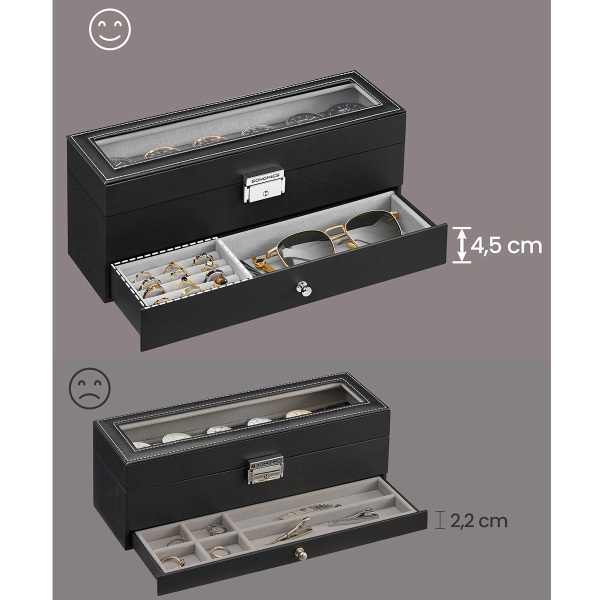 Θήκη για 6 Ρολόγια Κοσμήματα (32 5X10X13 5) Songmics Jwb060G01 Οργάνωση & Αποθήκευση Μπιζουτιέρες Κοσμηματοθήκες Spitishop