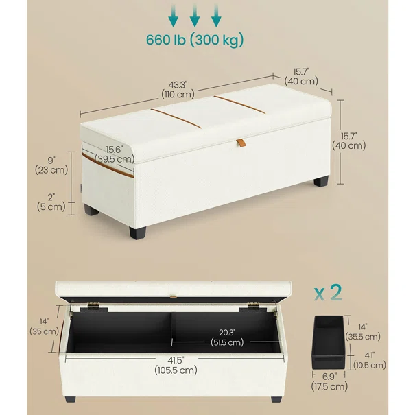 Ταμπουρέ Με Αποθηκευτικό Χώρο (110x40x40) Songmics LSF533W01