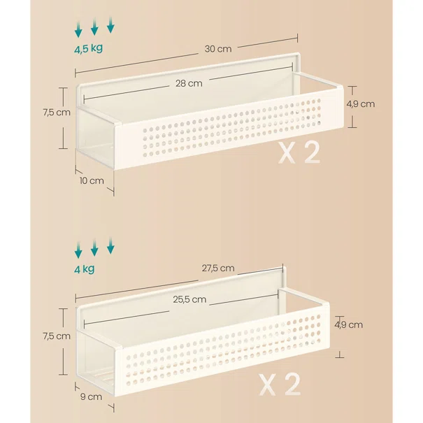 Μαγνητικά Ράφια Για Μπαχαρικά (Σετ 4τμχ) Songmics KCS061W01