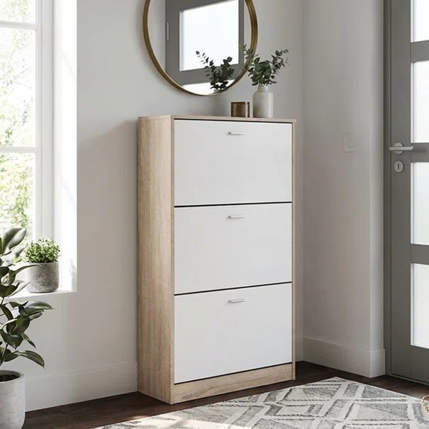 Παπουτσοθήκη Με 3 Ράφια/18 Θέσεων (63x24x120) Spitishop Slimline Natural/White