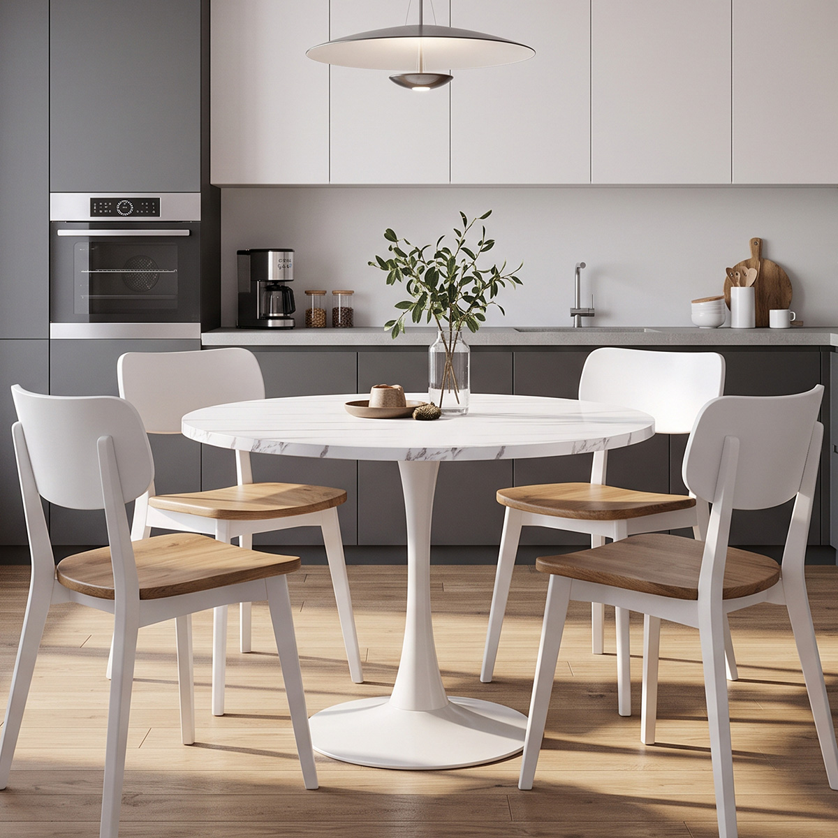 Τραπέζι Κουζίνας (Φ100x74.5) Spitishop Eclipse Marble White