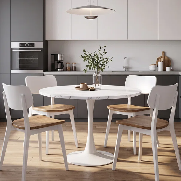 Τραπέζι Κουζίνας (Φ100x74.5) Spitishop Eclipse Marble White