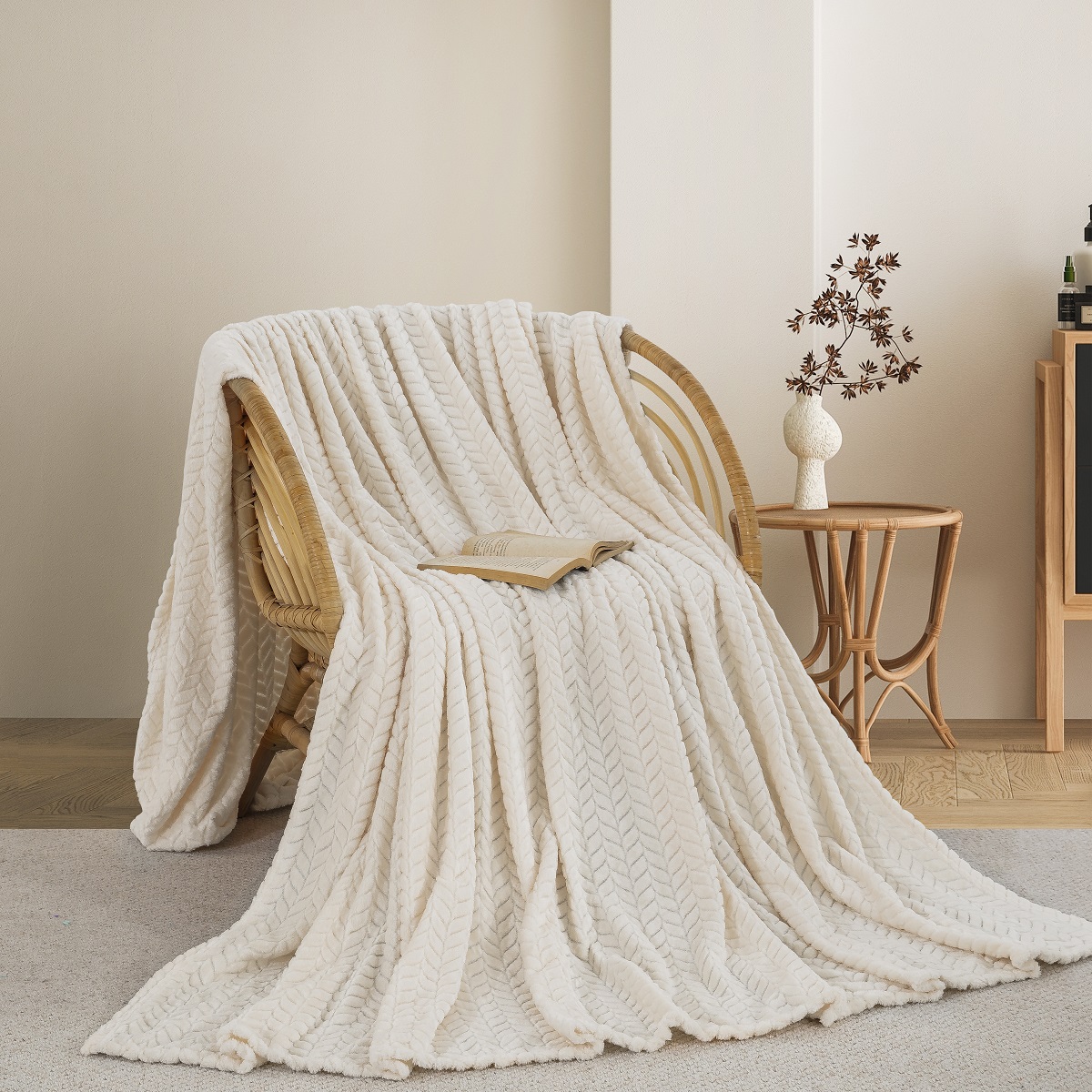 Κουβέρτα Fleece Υπέρδιπλη (220x240) AdamHome 550 Ecru