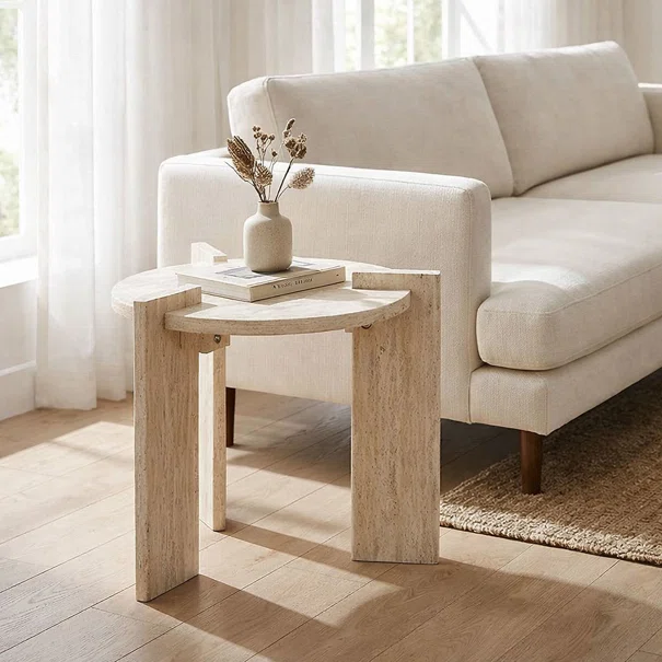 Βοηθητικό Τραπεζάκι (Φ50x45) Spitishop Venice Travertine
