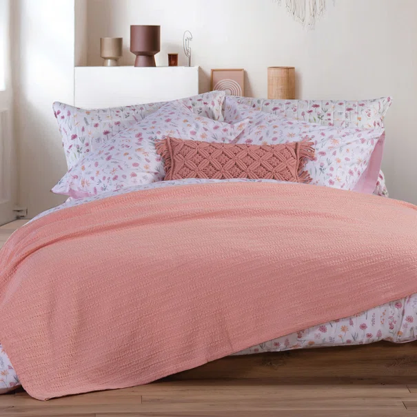 Κουβέρτα Πικέ Μονή (160x240) Nef-Nef Homeware Cool Salmon