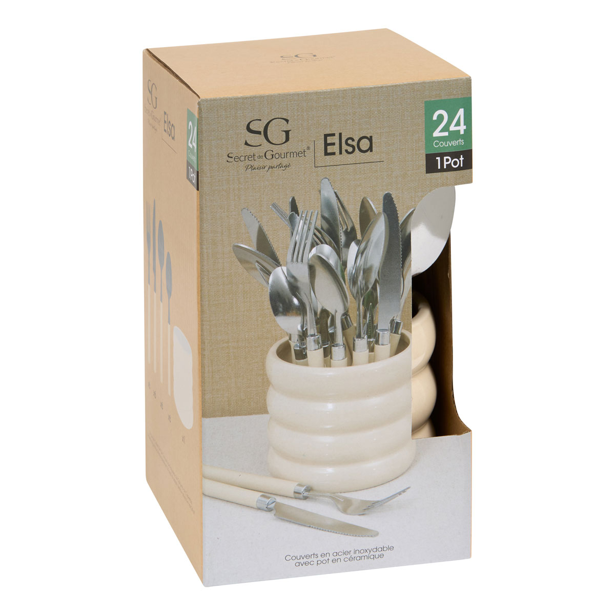 Μαχαιροπίρουνα με Βάση (Σετ 24Τμχ) S-D Elsa Cream 212364A Είδη Σερβιρίσματος Σετ Spitishop