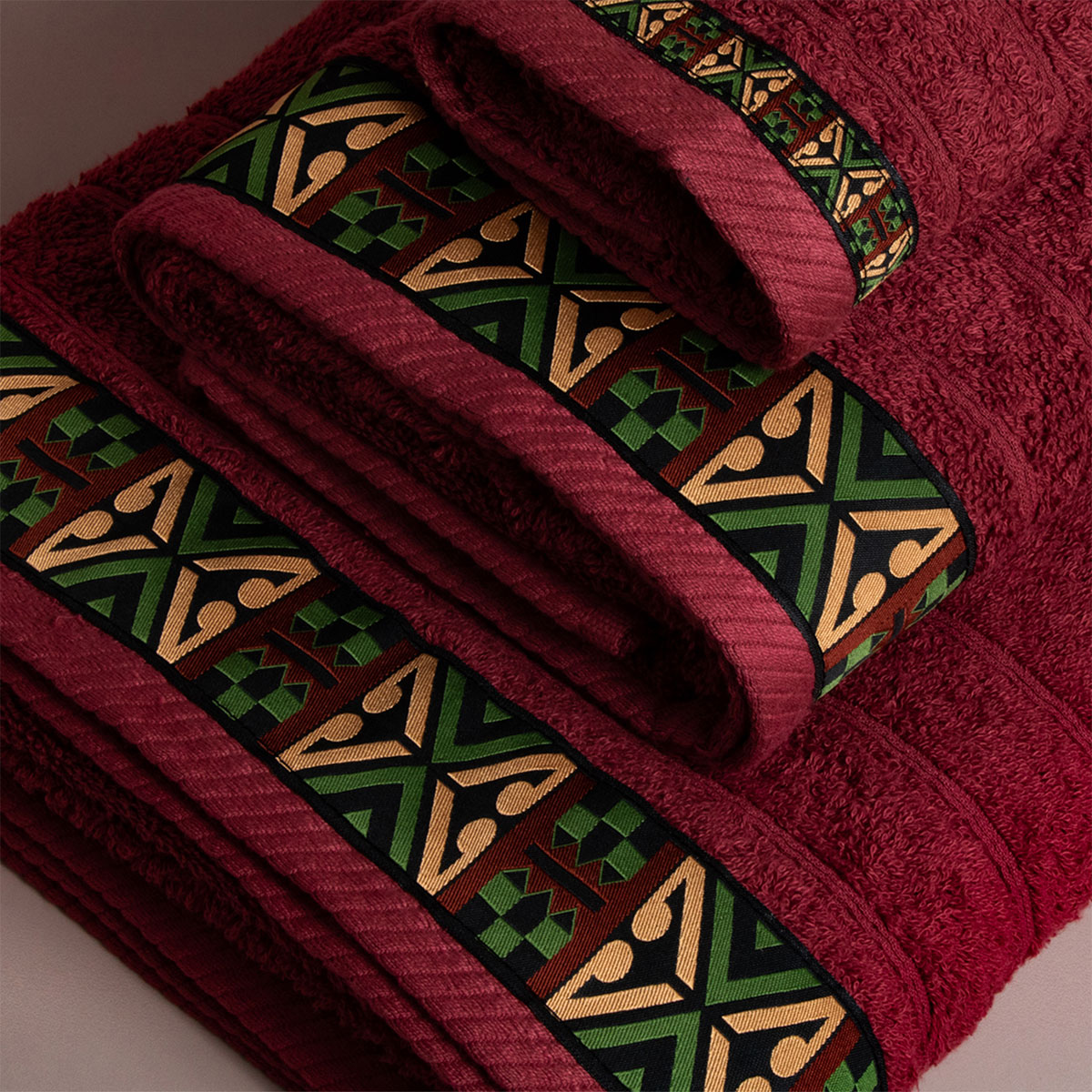Πετσέτες Μπάνιου (Σετ 3Τμχ) White Fabric Perrin Bordeaux Green 500Gsm Λευκά Είδη Σετ Spitishop
