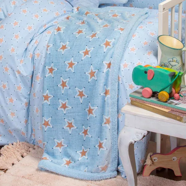 Κουβέρτα Fleece Αγκαλιάς Με Γουνάκι (80x105) Melinen Mini Stars Boy