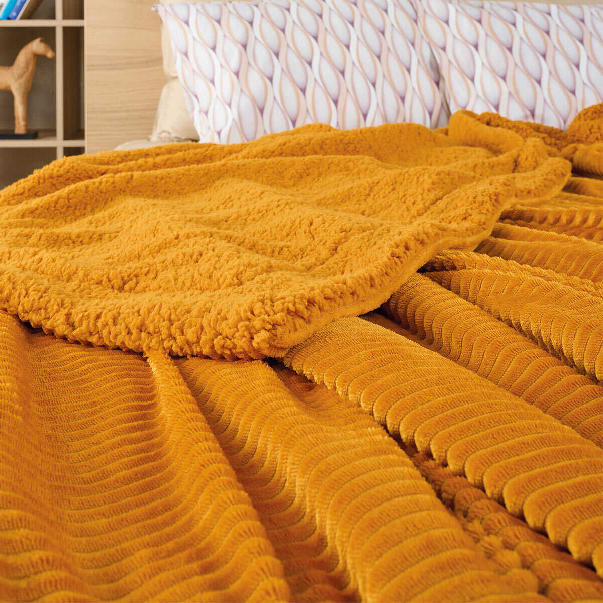 Κουβέρτα Fleece King Size με Γουνάκι (260X240) Kentia Versus Spencer 11 Ochre Λευκά Είδη Κρεβατοκάμαρας Κουβέρτες Υπέρδιπλες Spitishop