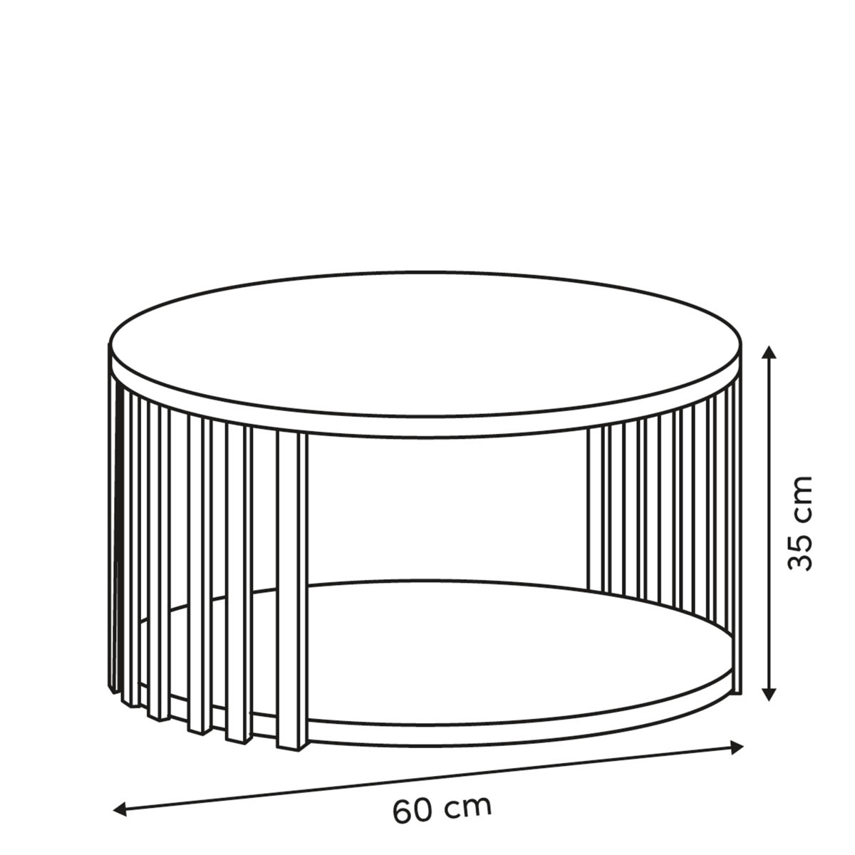 Τραπέζι Σαλονιού με Ράφι (Φ60X35) F-V Slat 212896 Έπιπλα Τραπεζάκια Στρογγυλά Spitishop