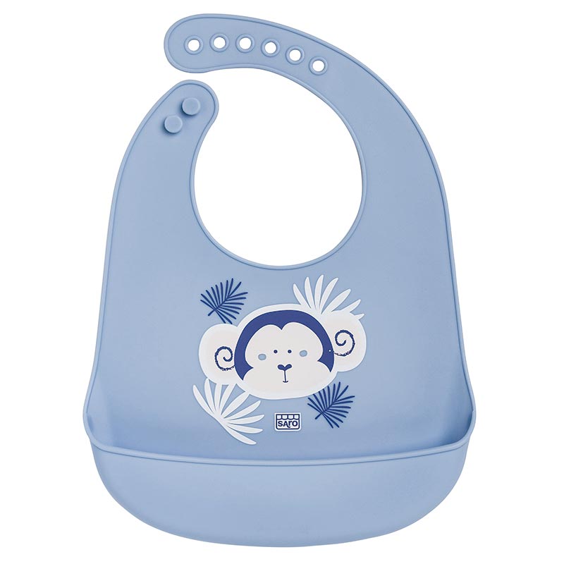 Σαλιάρα Σιλικόνης 6+ Μηνών (22.5x30) Saro Monkey Blue 16611