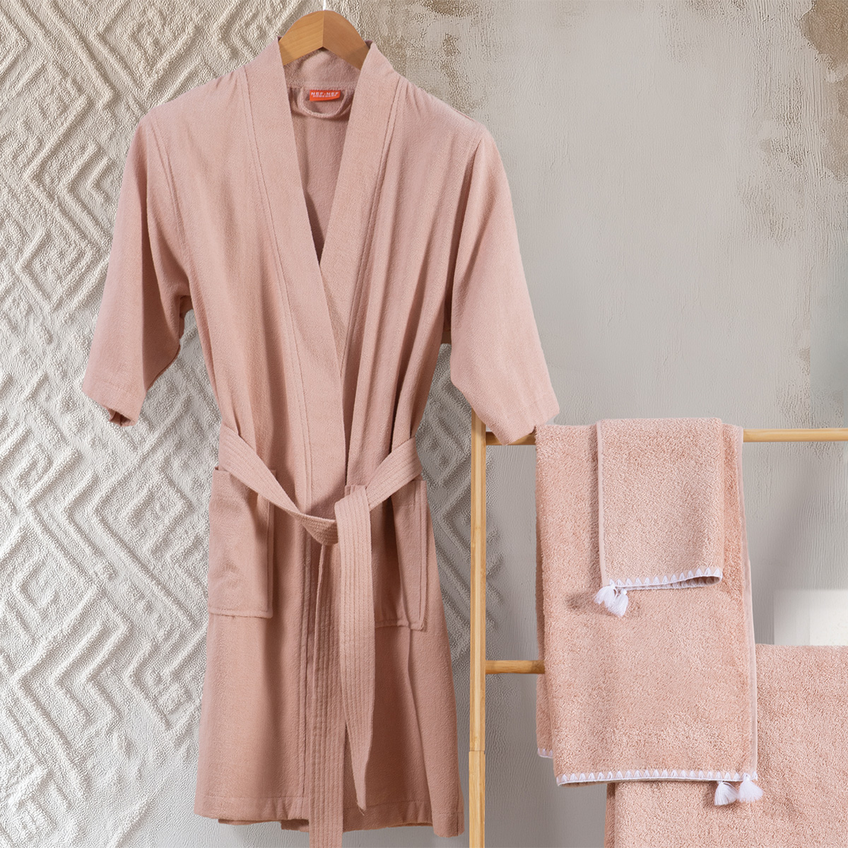 Μπουρνούζι Μίνι Nef-Nef Homeware Serenity Morena Pink Λευκά Είδη Μπάνιου Μπουρνούζια Γυναικεία Spitishop
