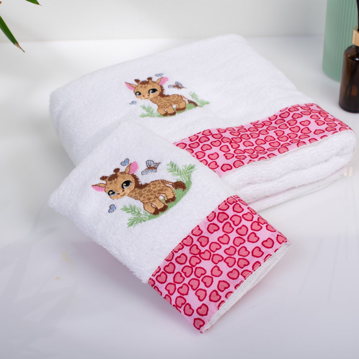 Παιδικές Πετσέτες (Σετ 2τμχ) Dimcol Giraffe 172 White-Pink