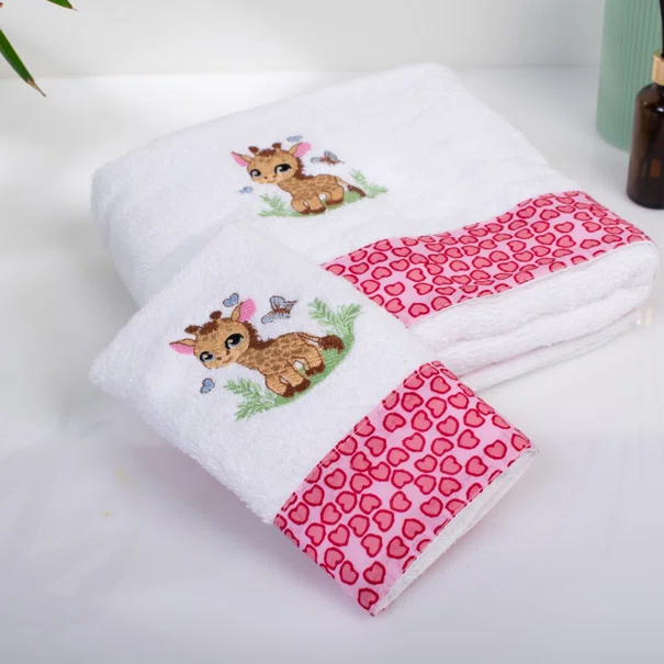 Παιδικές Πετσέτες (Σετ 2τμχ) Dimcol Giraffe 172 White-Pink