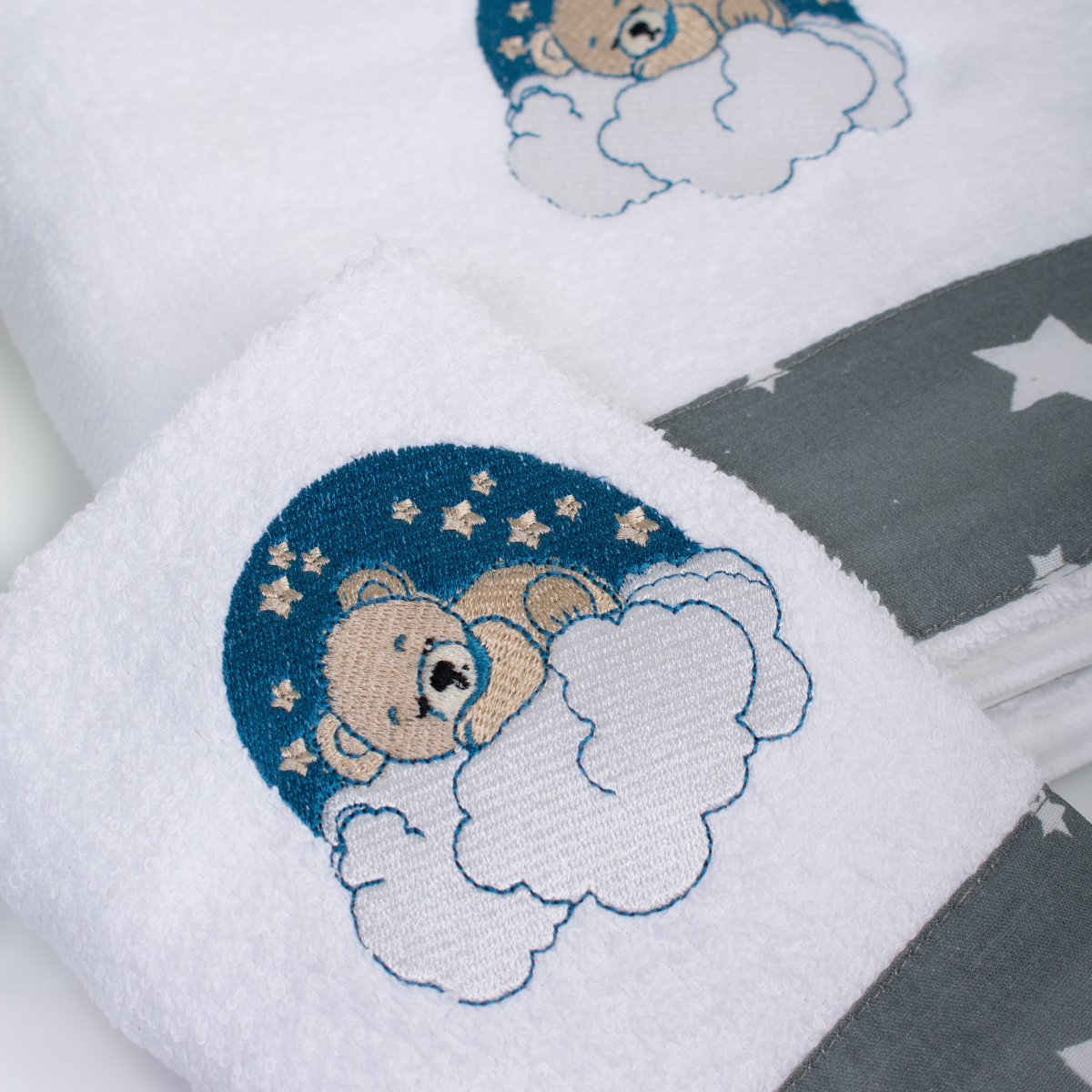 Παιδικές Πετσέτες (Σετ 2Τμχ) Dimcol Cloudy Bear 176 White-Grey Βρεφικά Προίκα Μωρού - Βρεφικές Spitishop