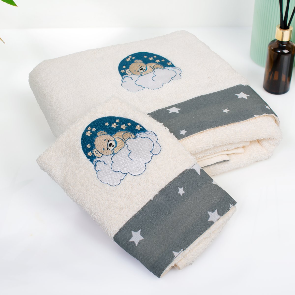Παιδικές Πετσέτες (Σετ 2τμχ) Dimcol Cloudy Bear 177 Ecru-Grey
