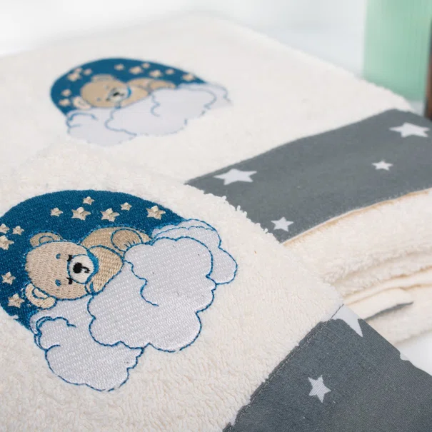 Παιδικές Πετσέτες (Σετ 2τμχ) Dimcol Cloudy Bear 177 Ecru-Grey