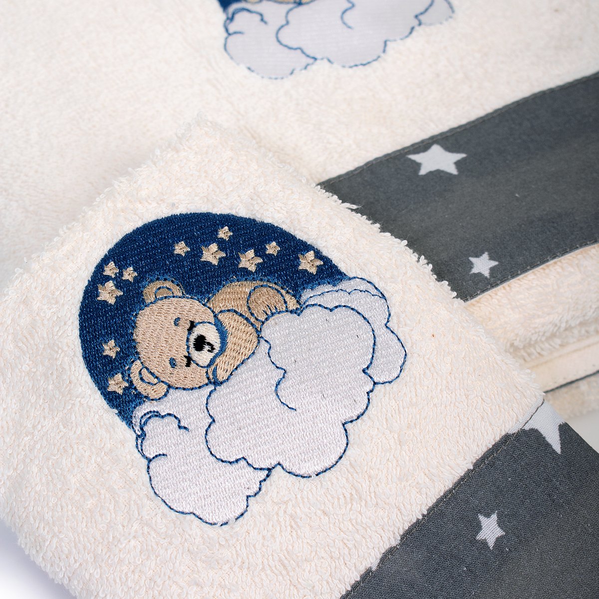 Παιδικές Πετσέτες (Σετ 2Τμχ) Dimcol Cloudy Bear 177 Ecru-Grey Βρεφικά Προίκα Μωρού - Βρεφικές Spitishop