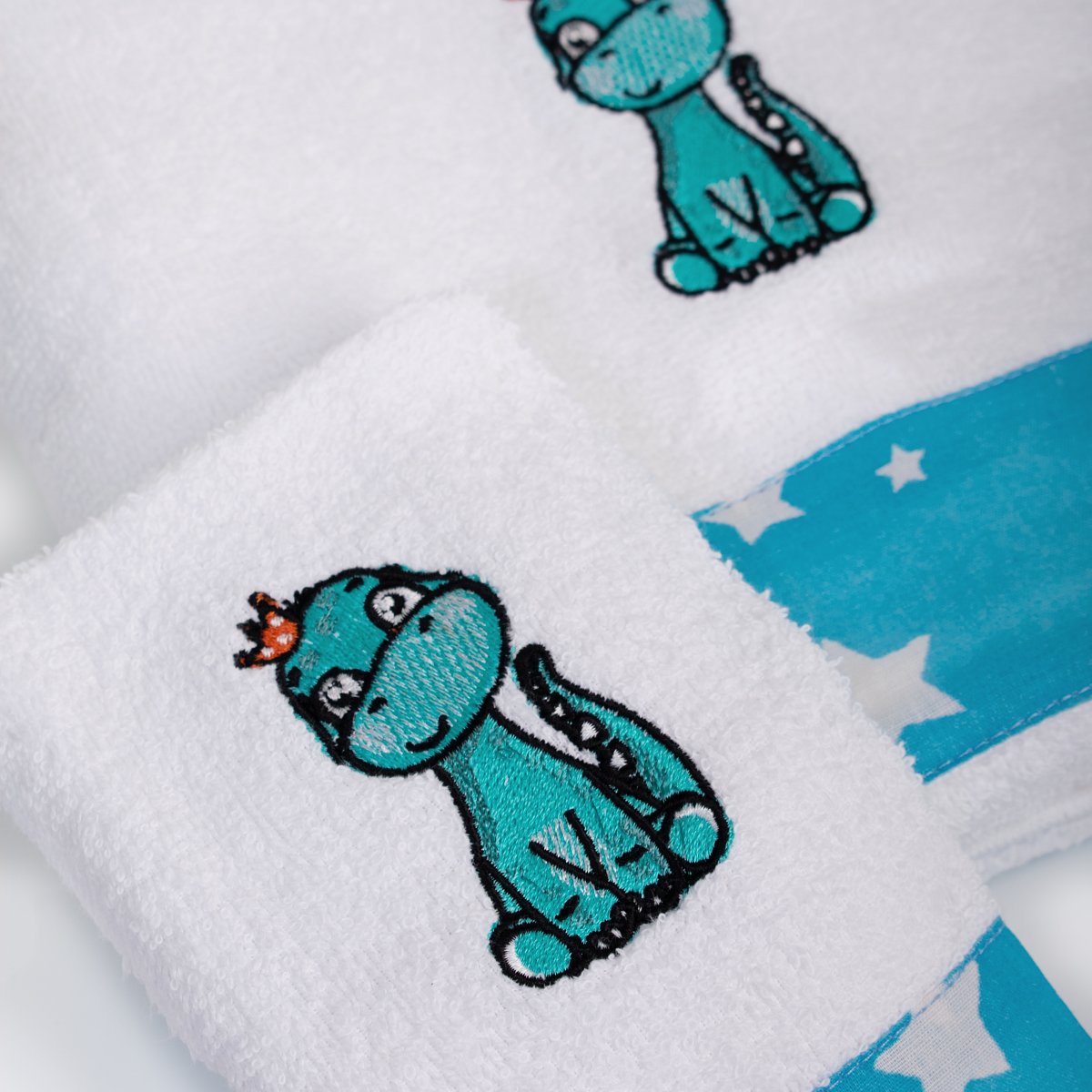 Παιδικές Πετσέτες (Σετ 2Τμχ) Dimcol Dinosaur 180 White-Sky Blue Βρεφικά Προίκα Μωρού - Βρεφικές Spitishop