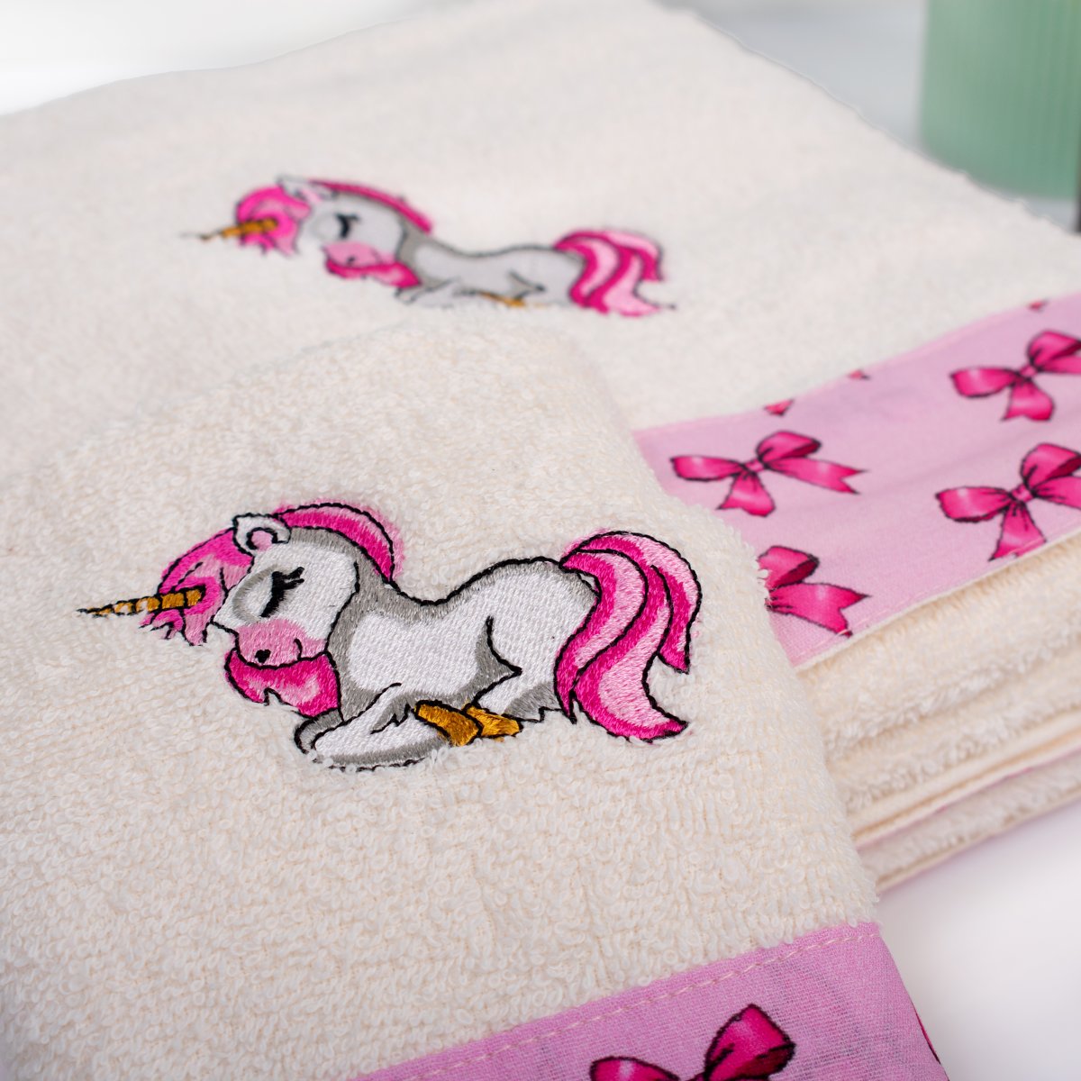Παιδικές Πετσέτες (Σετ 2τμχ) Dimcol Unicorn 189 Ecru-Pink