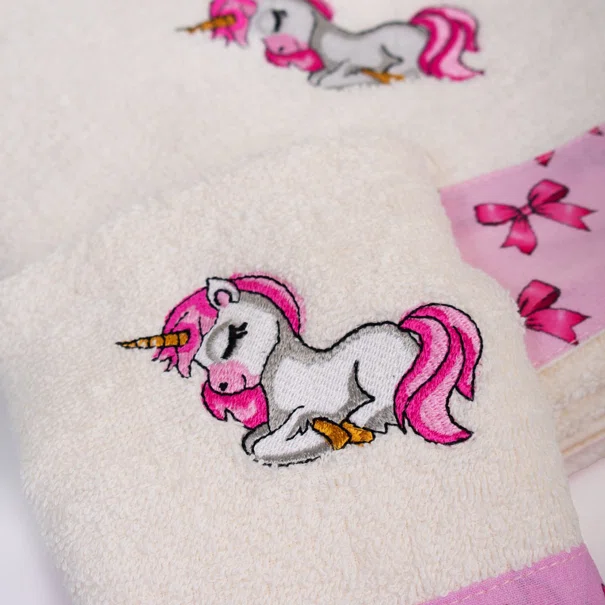 Παιδικές Πετσέτες (Σετ 2τμχ) Dimcol Unicorn 189 Ecru-Pink