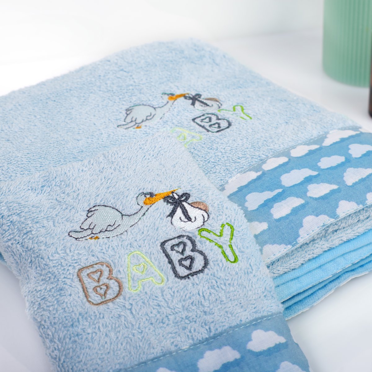 Παιδικές Πετσέτες (Σετ 2Τμχ) Dimcol Stork 191 Sky Blue Βρεφικά Προίκα Μωρού - Βρεφικές Spitishop