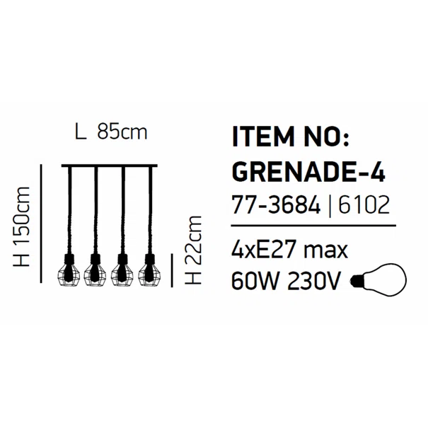 Φωτιστικό Οροφής Πολύφωτο Homelighting Grenade 77-3684 Rope/Black Matt
