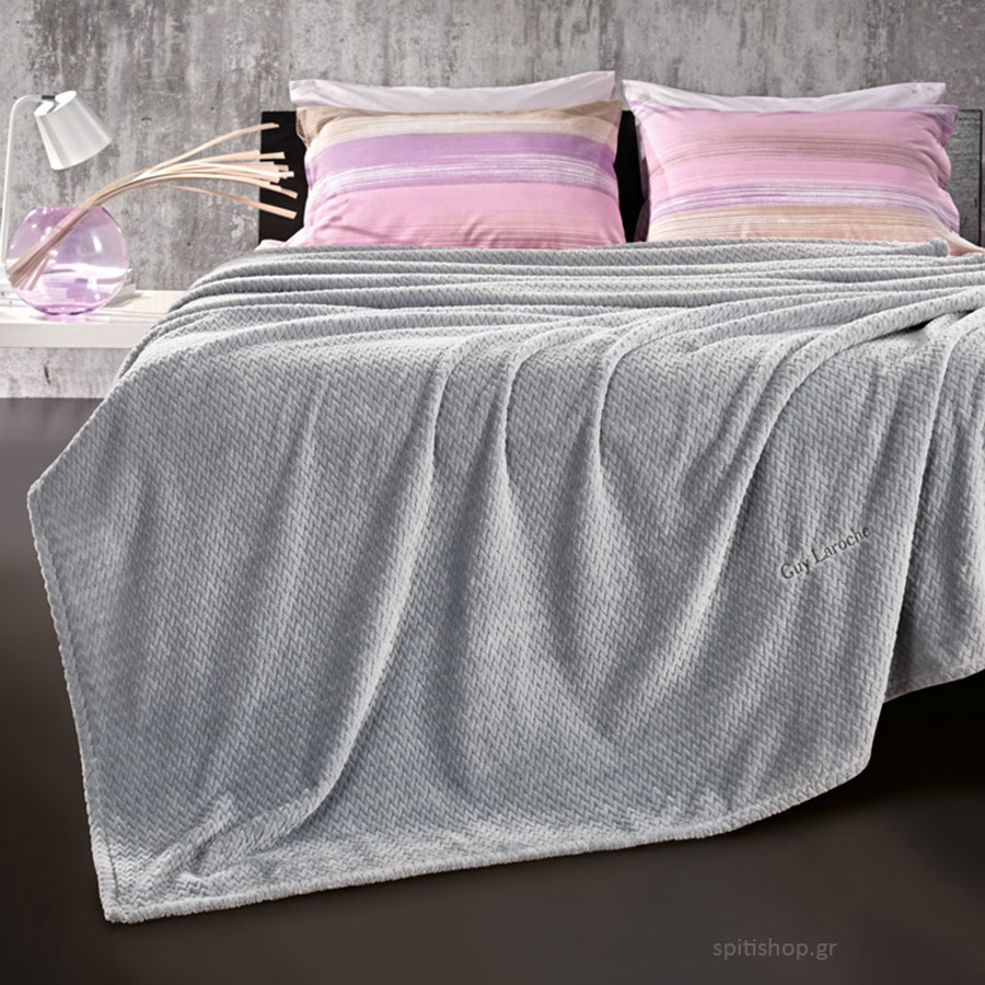Κουβέρτα Fleece Υπέρδιπλη (220x240) + Διακοσμητική Μαξιλαροθήκη (Σετ) Guy Laroche Rombus Silver
