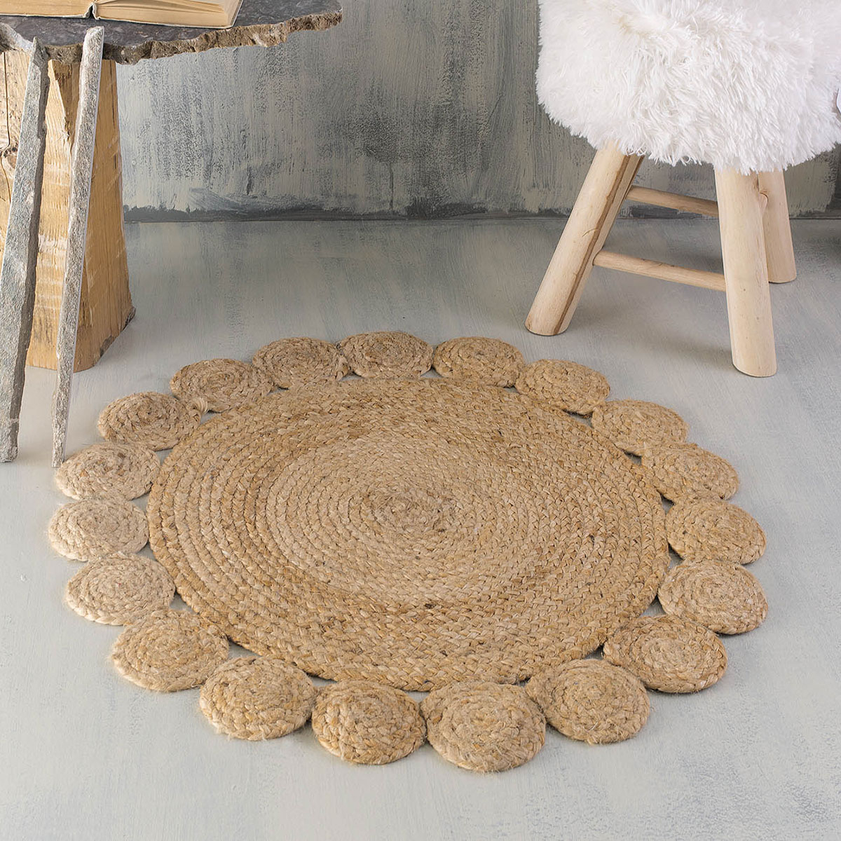Στρογγυλό Χαλί All Season (Φ120) Rythmos Rattan Flower Ψάθινη Διακόσμηση Ψάθινα Χαλιά Spitishop