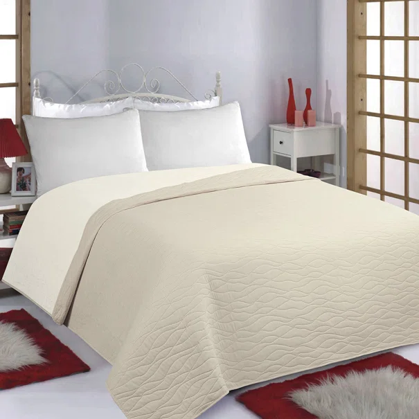 Κουβερλί Μονό (170x220) 2 Όψεων Silk Fashion Waves Beige-Ivory