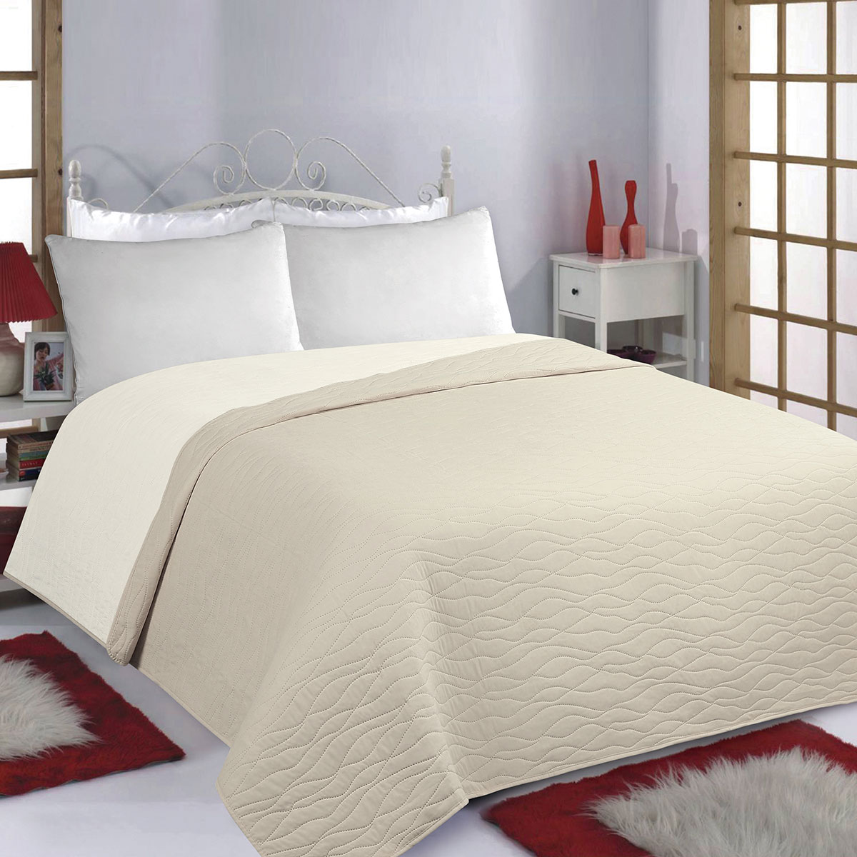 Κουβερλί Υπέρδιπλο (220x240) 2 Όψεων Silk Fashion Waves Beige-Ivory