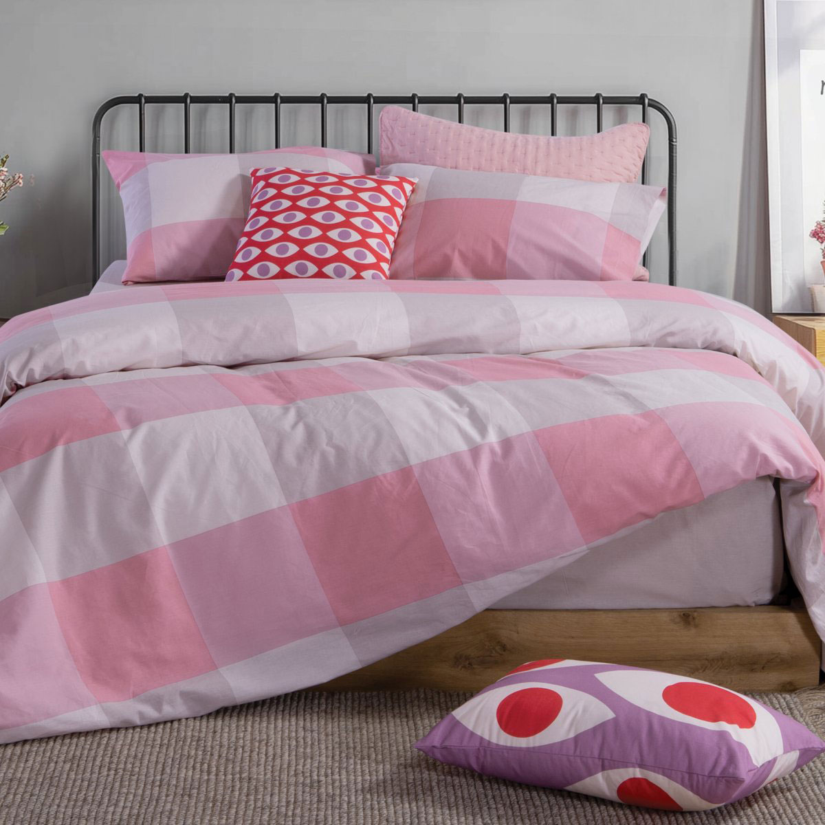 Σεντόνια Μονά (Σετ) Nef-Nef Homeware Casual Check Rose