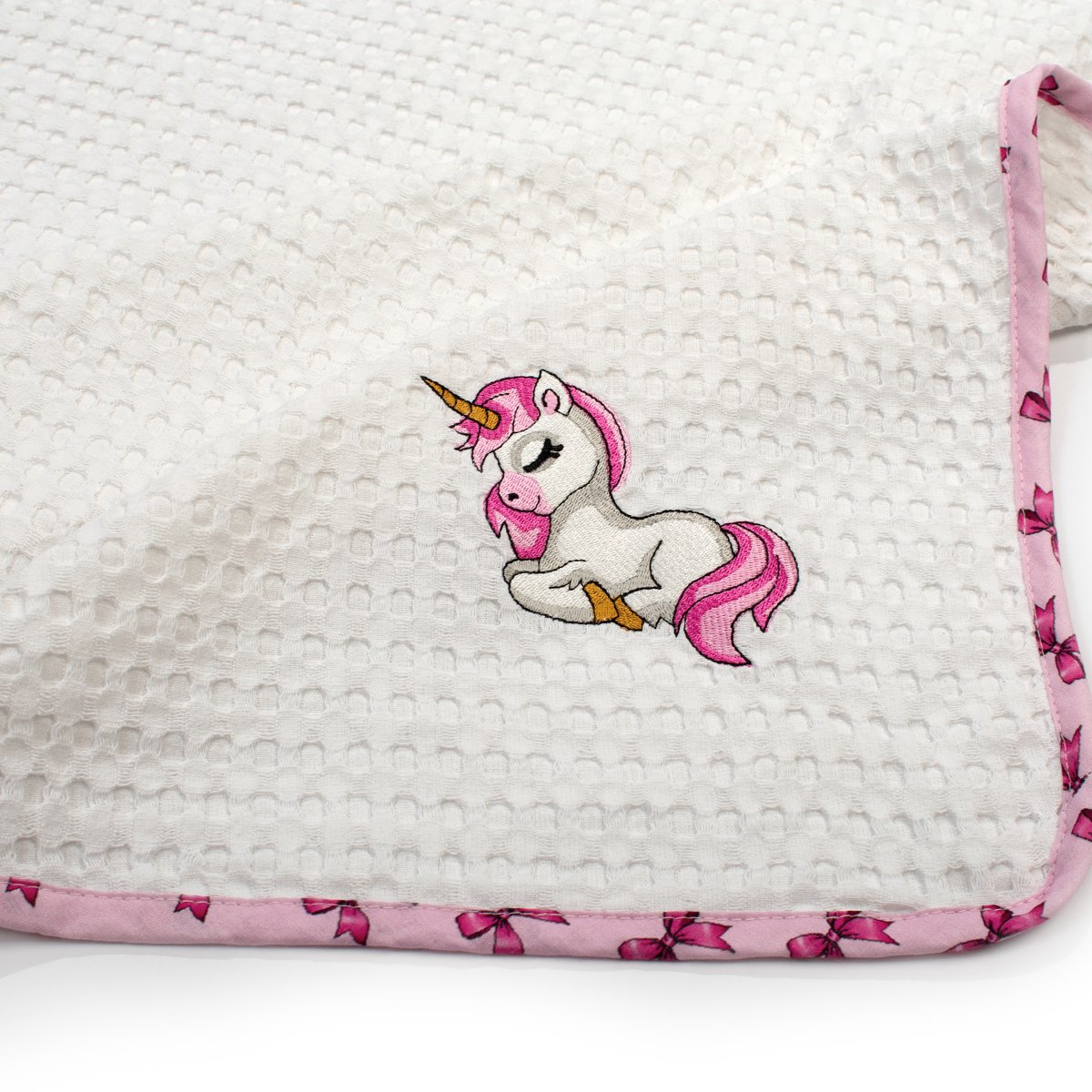 Κουβέρτα Πικέ Κούνιας (100X160) Dimcol Unicorn 188 White-Pink Βρεφικά Προίκα Μωρού Κουβέρτες Βρεφικές Spitishop