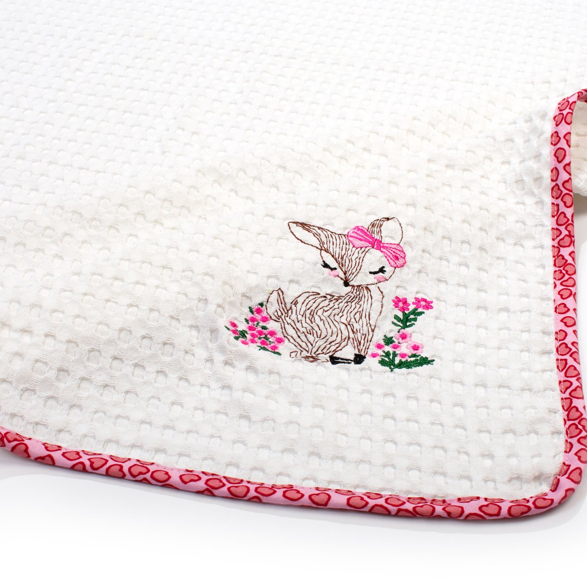 Κουβέρτα Πικέ Κούνιας (100X160) Dimcol Deer 197 White-Pink Βρεφικά Προίκα Μωρού Κουβέρτες Βρεφικές Καλοκαιρινές Spitishop
