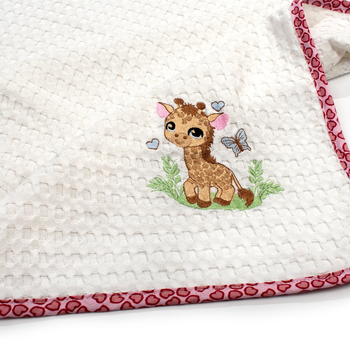 Κουβέρτα Πικέ Αγκαλιάς (80X110) Dimcol Giraffe 172 White-Pink Βρεφικά Προίκα Μωρού Κουβέρτες Βρεφικές Καλοκαιρινές Spitishop