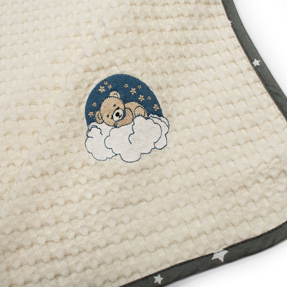 Κουβέρτα Πικέ Αγκαλιάς (80X110) Dimcol Cloudy Bear 177 Ecru-Grey Βρεφικά Προίκα Μωρού Κουβέρτες Βρεφικές Καλοκαιρινές Spitishop