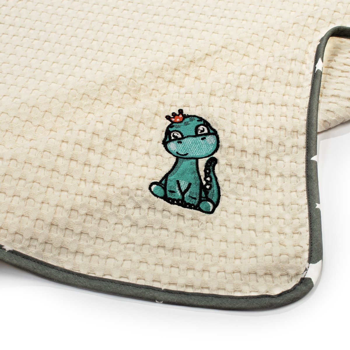 Κουβέρτα Πικέ Αγκαλιάς (80X110) Dimcol Dinosaur 181 Ecru-Grey Βρεφικά Προίκα Μωρού Κουβέρτες Βρεφικές Καλοκαιρινές Spitishop